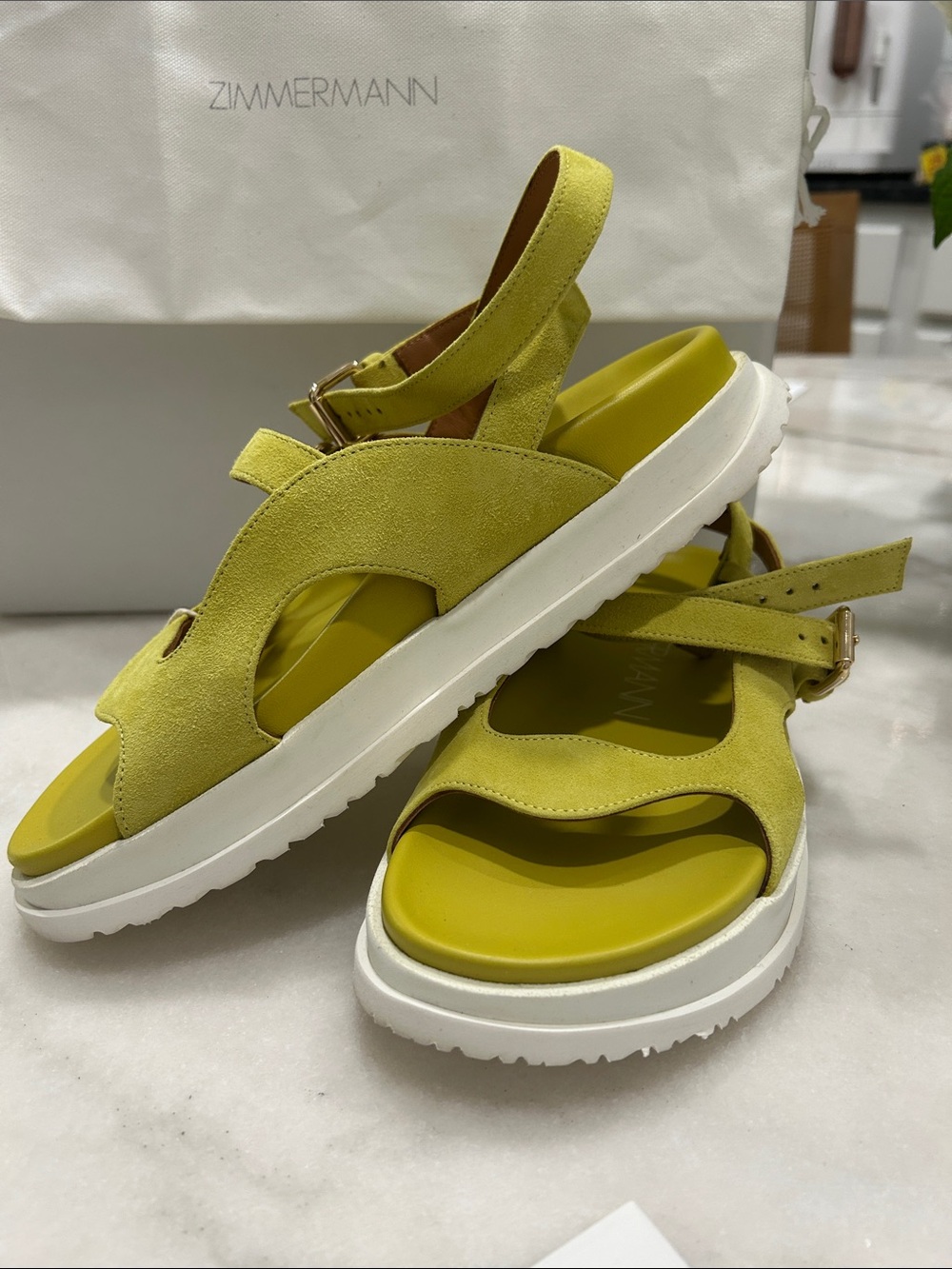 Zimmermann Chartreuse Suede Platform Sandals size 8 New